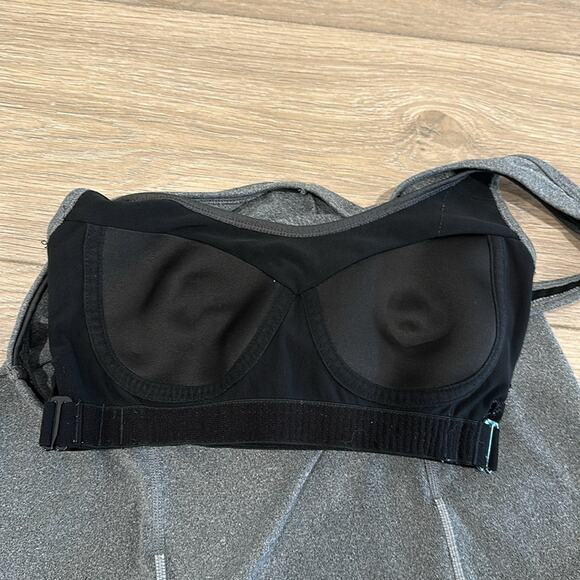 LUCY Gray Layered V Neck Racerback Mesh Keyhole Back Shelf Bra Tank Top Size S - Picture 9 of 10